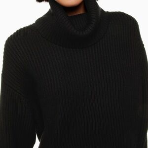 Babaton Mock Neck Wool Knit Sweater in Black and Blue